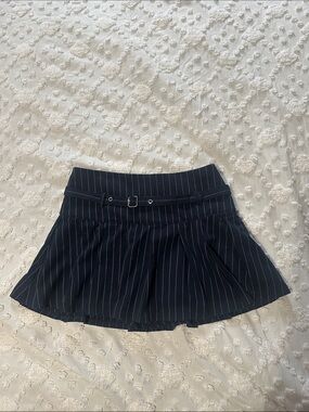 Love Tree Navy Pinstripe Mini Skort with Slim Belt